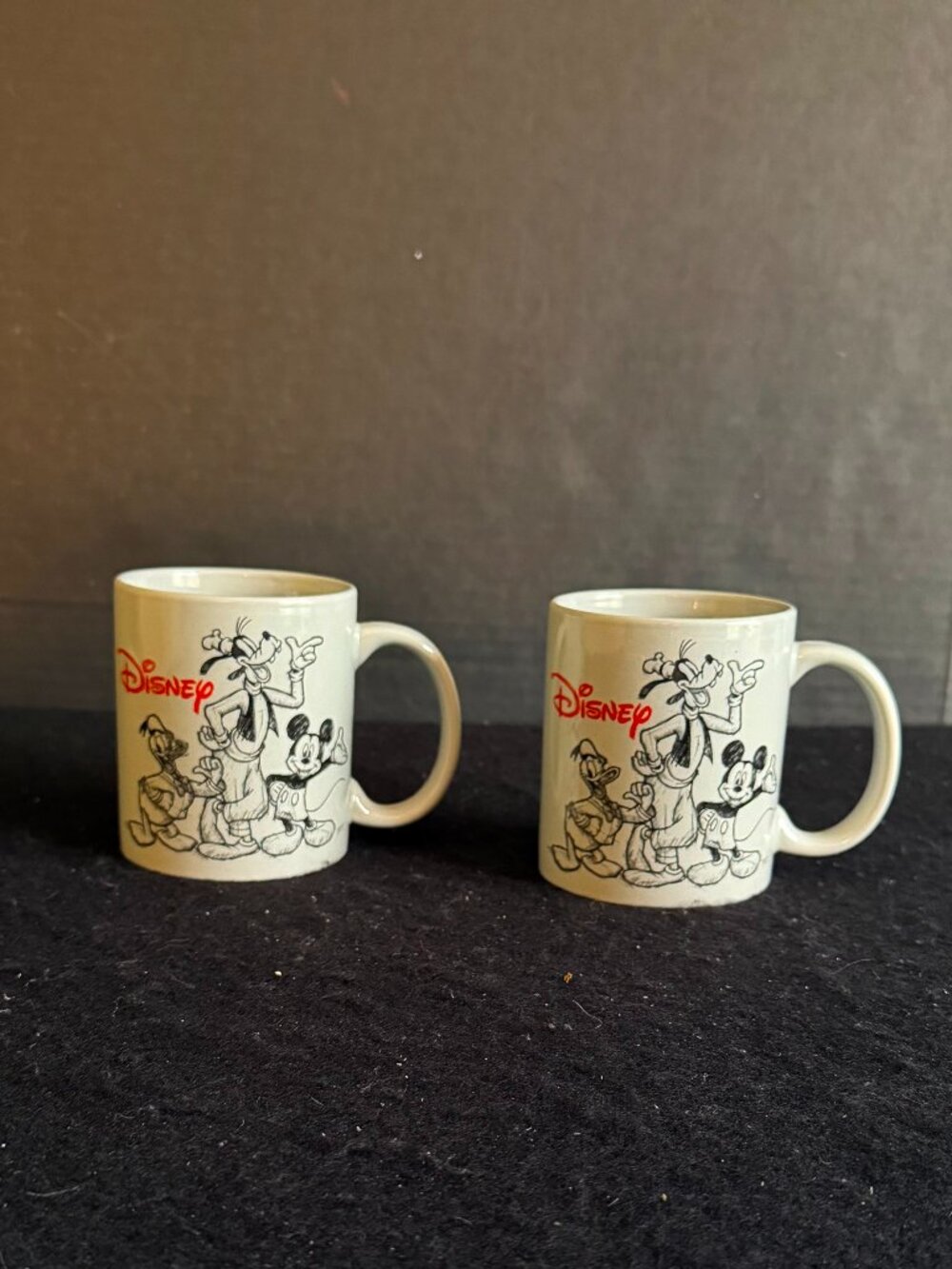 *NWT* 2 - Disney Light Gray Black/White Red Logo Sketch Coffee Mugs